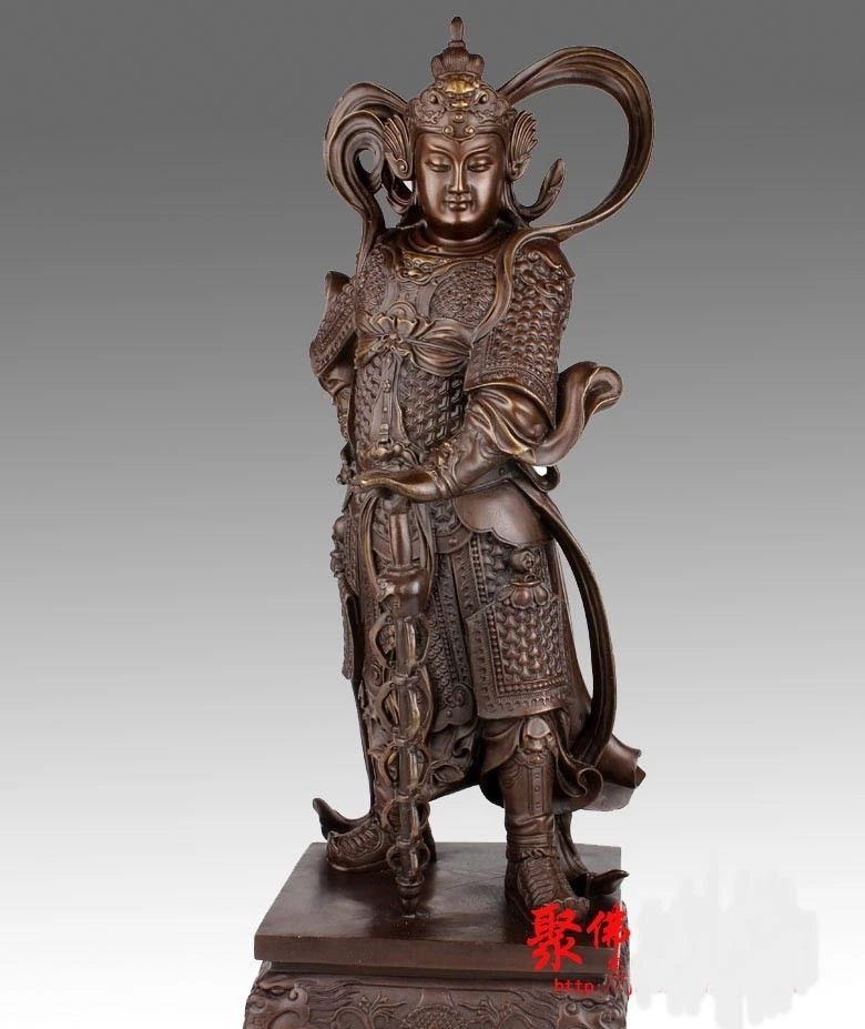 Китайская Бронзовая медь Wei Tuo Bodhisattva Veda God Warrior Bodhisattva Veda статуя