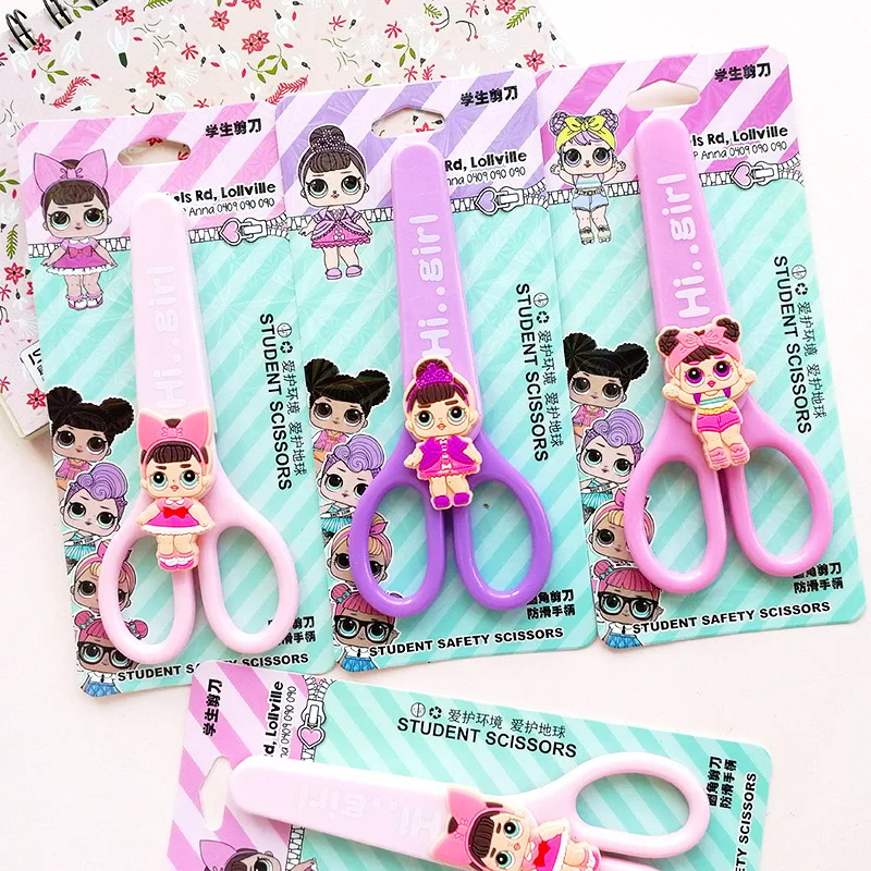 

Cartoon Surprise Lovely Baby Student Safety Paper-cut Art Scissors Girl Dolls with Protective Cover Cap Kids School Stationery