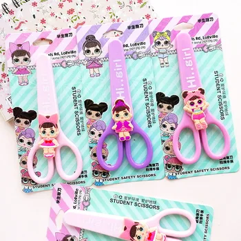 

Cartoon Surprise Lovely Baby Student Safety Paper-cut Art Scissors Girl Dolls with Protective Cover Cap Kids School Stationery