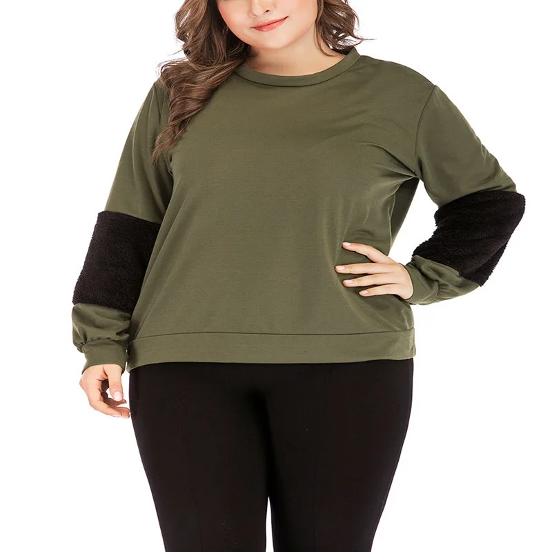 Осенняя женская футболка большого размера 4XL 5XL 6XL 7XL 8XL сшивание с длинными рукавами круглый вырез пуловер рубашка Топ бюст 135 см