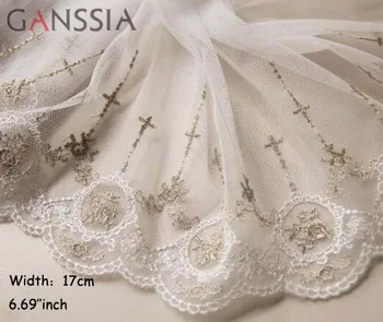 

1yrd/lot Width: 17cm Vintage Lace Design Elegant Cross Embroidery Lace Gold Wire Mesh DIY Sewing Handmade Materials (ss-810)
