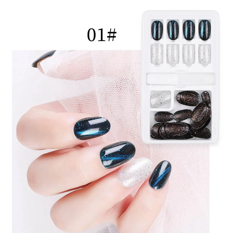01 30pcs New Fake Nails Finished Nail Art Stickers Wearable Nails Stickers Wear-resistant Waterproof 30 Boxed - Цвет: 01