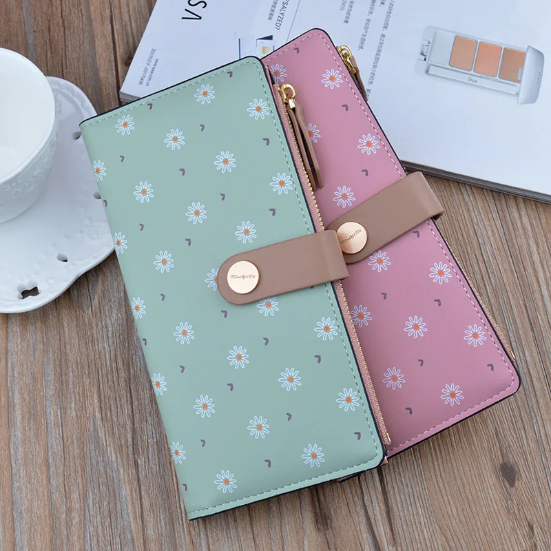 

2020 new women's wallet long multi card card bag female student Korean flower zipper buckle soft leather wallet
