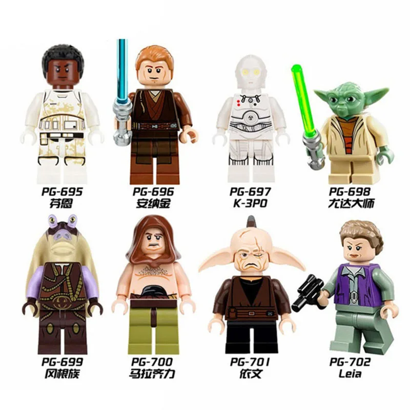 

8PCS Set Building Blocks Super Heroes Finn Trooper Anakin K-3PO Malakili Princess Leia Bricks Children Gift Toys PG8049