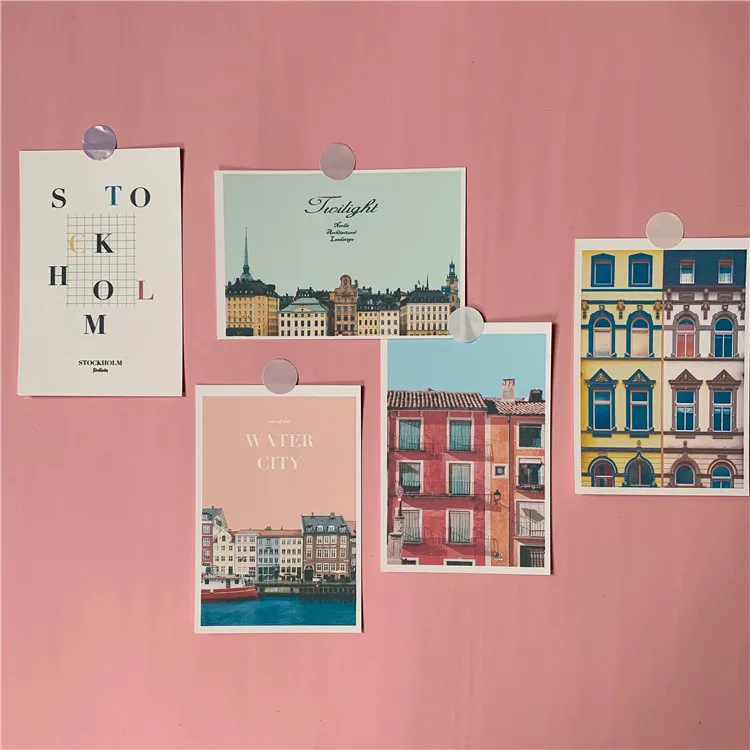 Rosa Retro Waterside De La Ciudad decoración de la casa de 5 hojas fotografía apoyos de fotografía de pequeño cartel etiqueta de la pared Diy tarjetas postales de felicitación