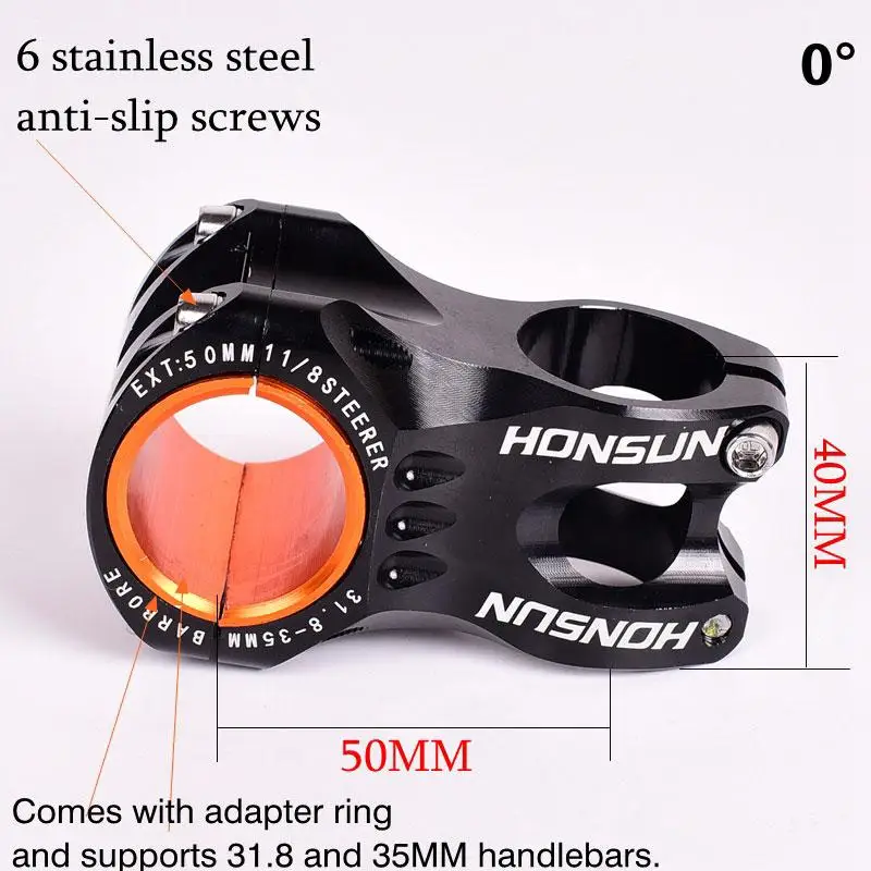 Bicycle Stem HONSUN 31.8mm 35mm MTB mountain bike handlebar stem 28.6mm ahead short 50mm 0 degree 158g Al-alloy hollow CNC AM/XC