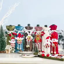 Рождественский 3D кукла фланель вина крышки Декор Санта Клаус снеговика и оленя; Подарочный мешок на шнурке год обеденный стол расходные материалы