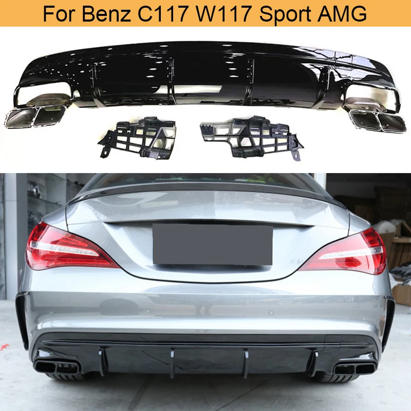 Блеск черный диффузор для заднего бампера губа Mercedes Benz C117 W117 CLA200 CLA45 AMG 2013 2019
