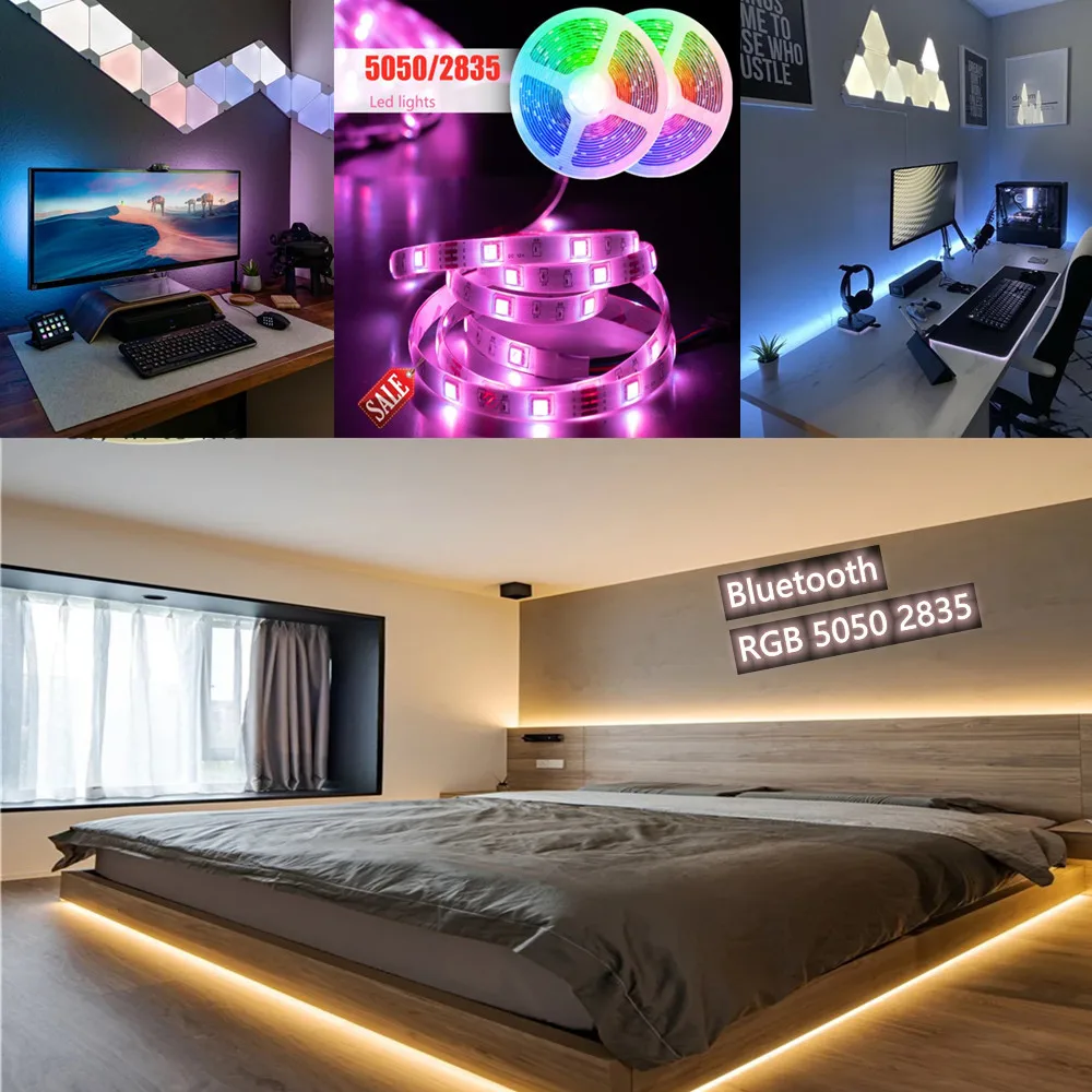 LED Strip Light RGB 5050 SMD 2835 Flexible Ribbon 20M 15M 10M 7.5M 5M Tape  Diode DC12V Bluetooth Music Control|LED Strips| - AliExpress