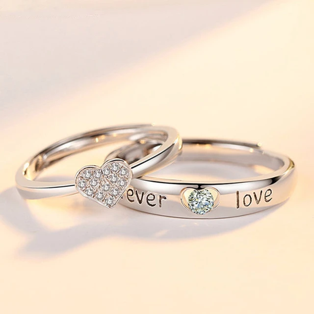 fcity.in - Adjustable Silver Heart Couple Rings For Lovers In Silver  Valentine