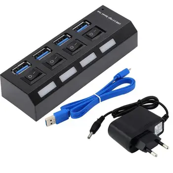 

USB 3.0 Hub 4 Port USB Splitter with Switch 3 Multiple Expander Use Power Adapter 2.0 USB3 Hub for PC