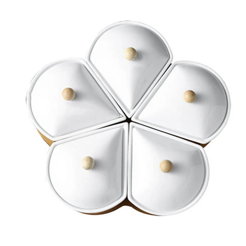 

Creative Ceramic Bamboo Dried Fruit Dessert Tray Food Grid Plate Household Fruit Candy Plate