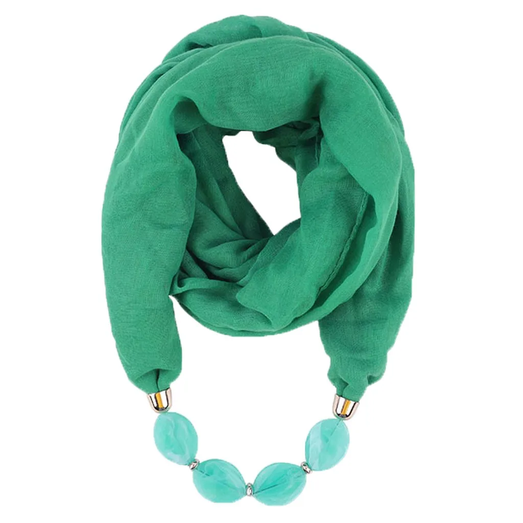 Роскошный шарф, шифоновый шелковый шарф, Осенний женский зимний головной платок, женский шарф, элегантное ожерелье на цепочке, шарфы, шарфы для женщин - Цвет: Зеленый