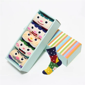 

Hot sale! women cartoon socks gift box 5pairs/lot autumn-winter colorful kawaii cotton sock ladies and woman's crazy sock set