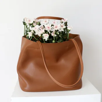 

2020 Autumn and Winter Korean-Style Tote Large-Capacity Soft Leather Shoulder Tote Bag Leather Shopping Bag for Women