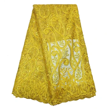 

Bestway New Yellow French Tulle Lace Fabric 2020 High Quality African Women Party Sequin Embroidery 5 Yards Nigerian Lace Fabric