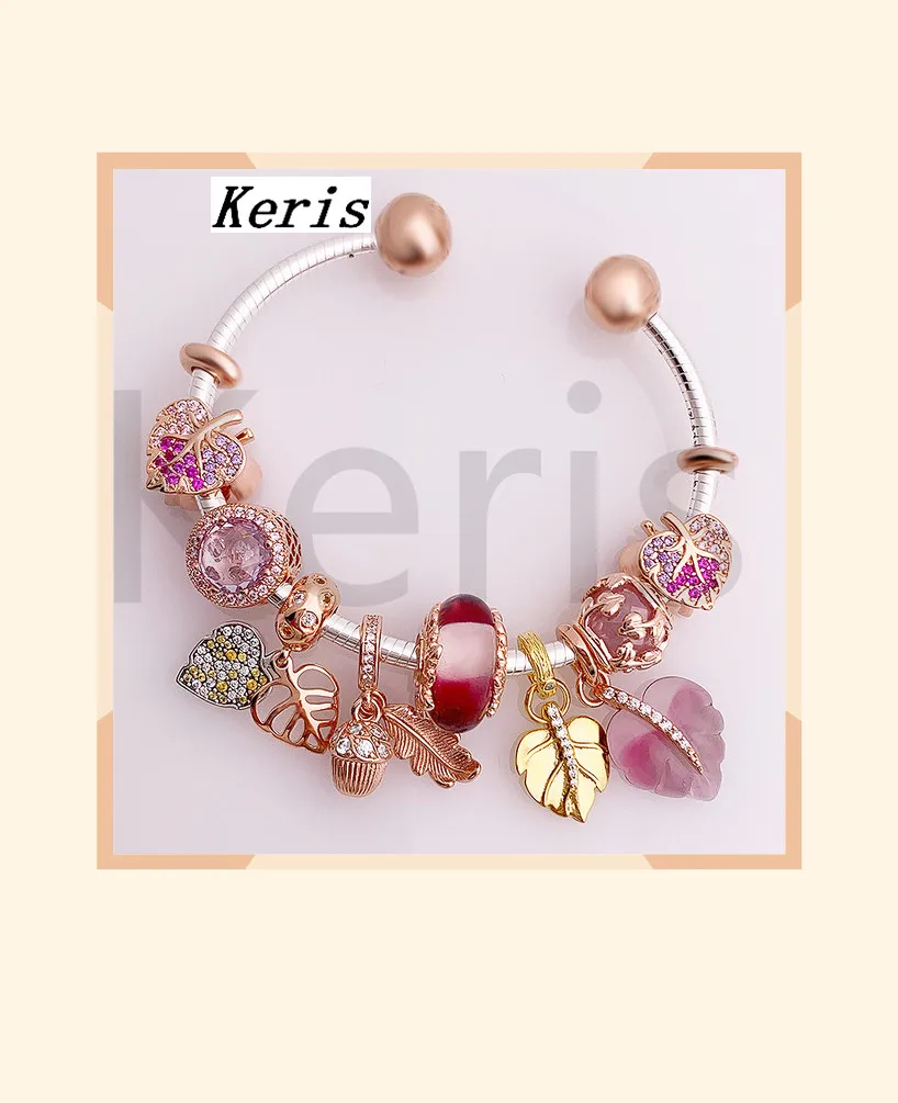 

High Quality Original 1:1 100% Silver Rose Gold Electroplated Glass Charm String Bracelet First Choice For Gift Free Package