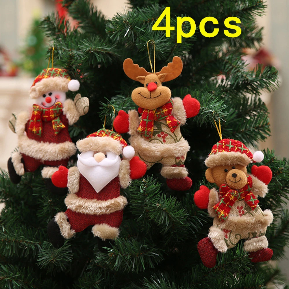 

4Pcs Christmas Hang Decoration Xmas Tree Ornaments Gift Santa Claus Snowman Reindeer Toy Doll Christmas DIY Hang Decorations