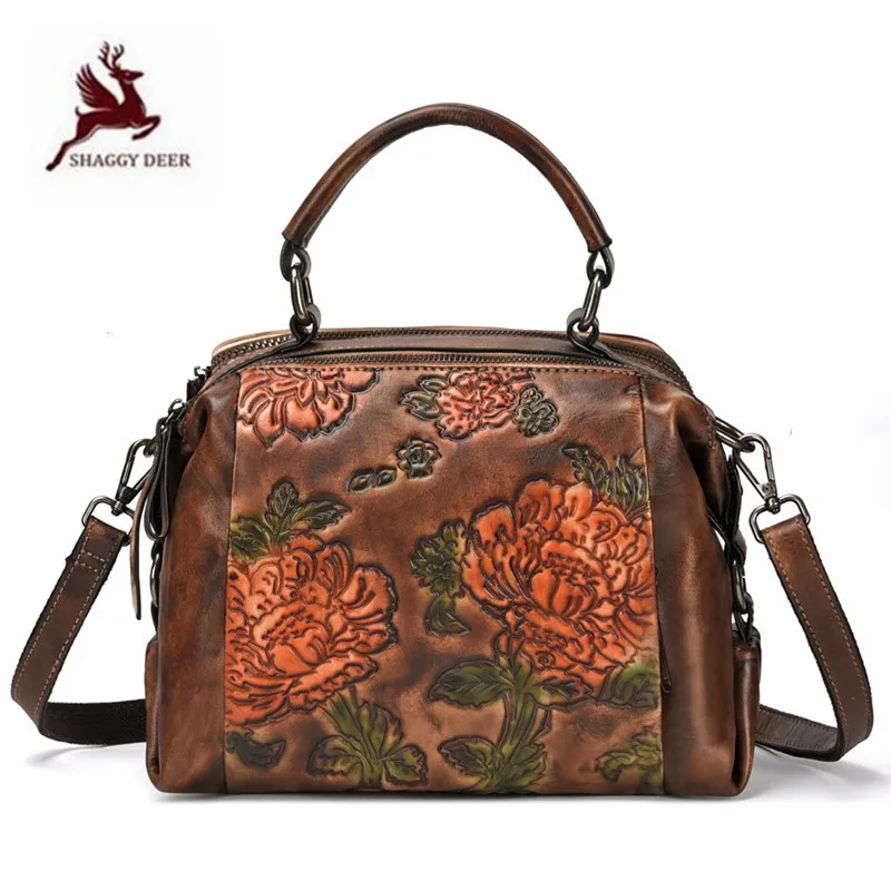 

Designer trend embossing beautiful floral lady Boston bags real leather casual lady handbags