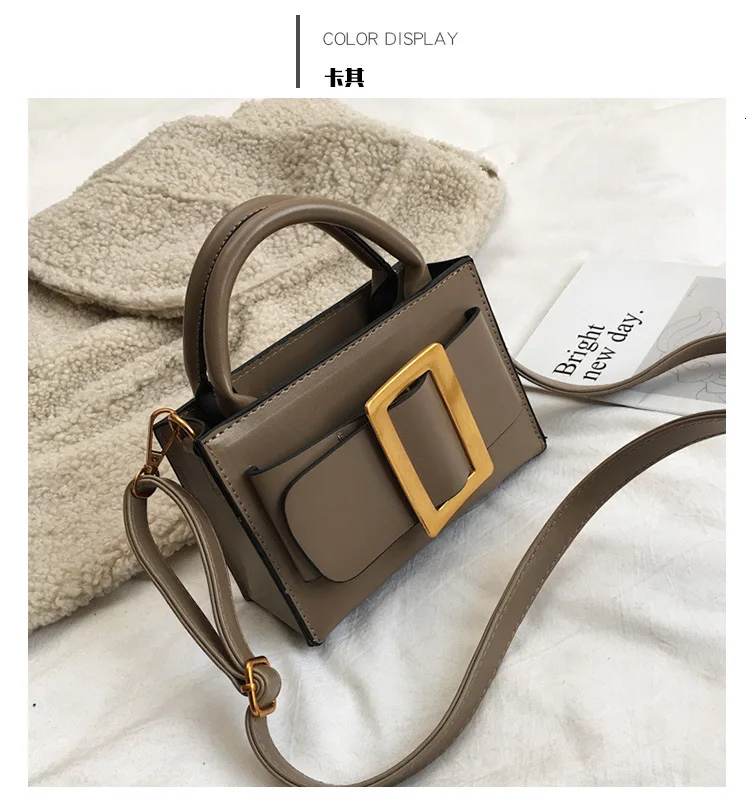 Однотонная модная маленькая сумка-тоут, новинка, качественная женская дизайнерская сумка из искусственной кожи, Портативная сумка через плечо - Цвет: khaki