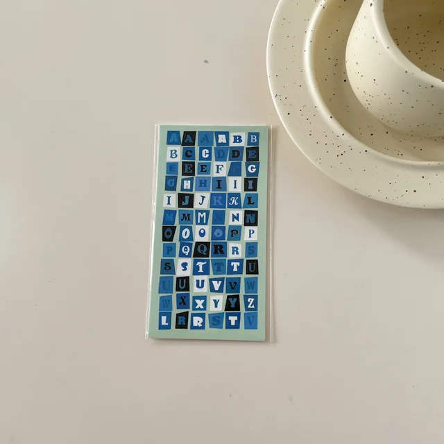 1Pc Ins Color Grid Art Letters Korean Sticker Creative Aesthetics DIY Manual Photo Album Scrapbook Stationery Kawaii Sticker 1Pc Blue