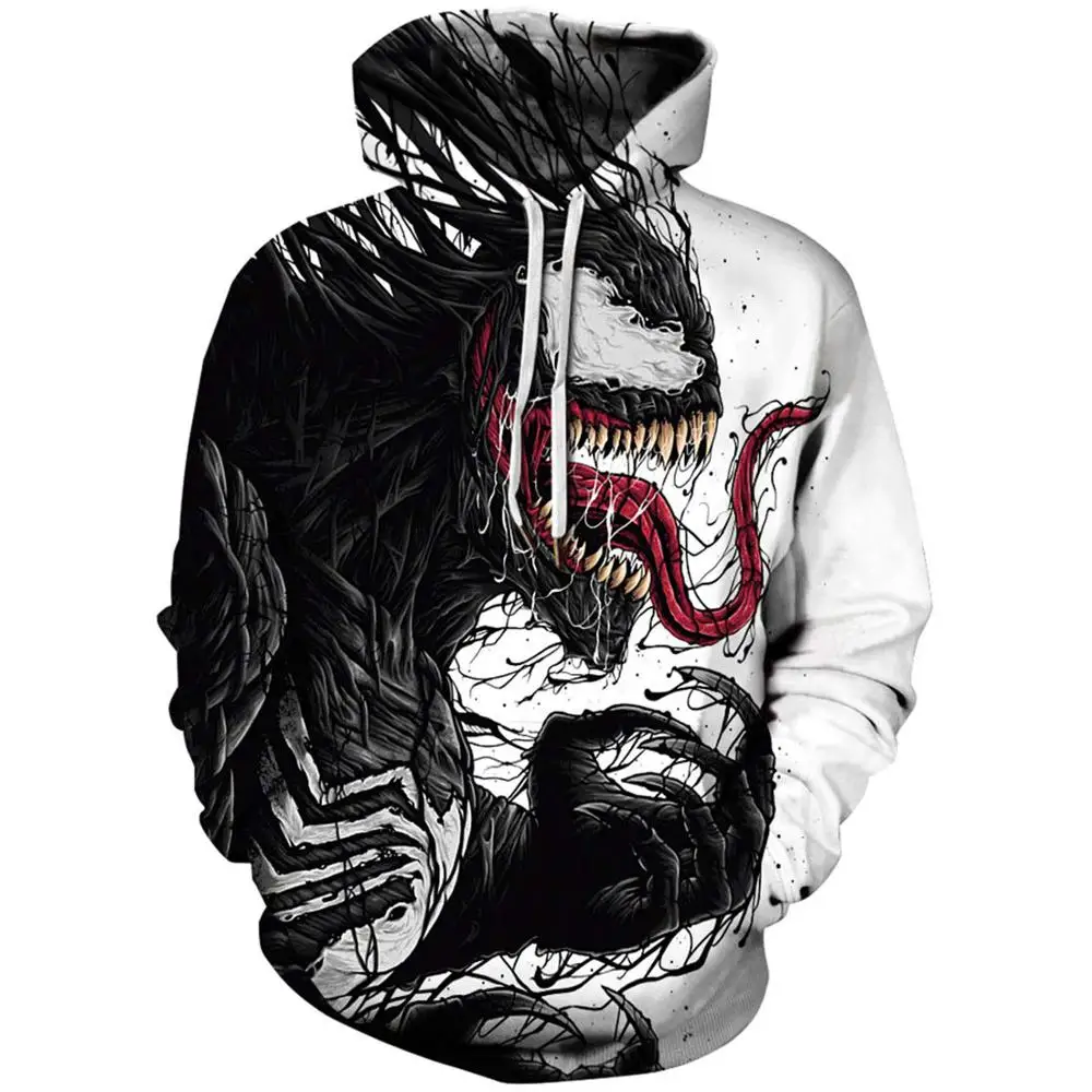 

3D venom printed hooded sweatshirts for men and women, fall superhero design sweatshirts, and men's harajuku hoodies