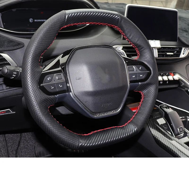 Lsrtw2017 из натуральной кожи чехол рулевого колеса автомобиля для peugeot 3008 5008 интерьерные аксессуары - Название цвета: black red wire