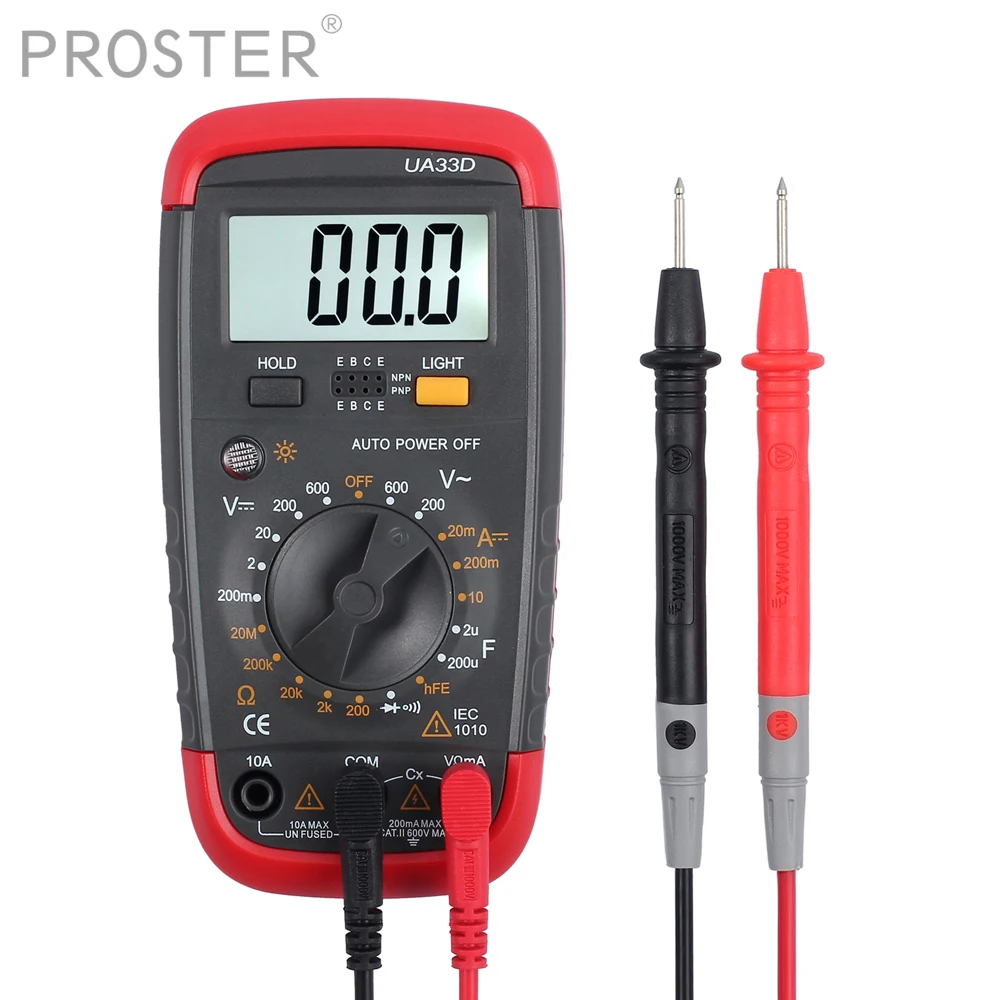 

Proster For 2W Digital Multimeter UA33D AC DC Voltmeter Ammeter Capacitance OHM Circuit Buzzer Test leads DC