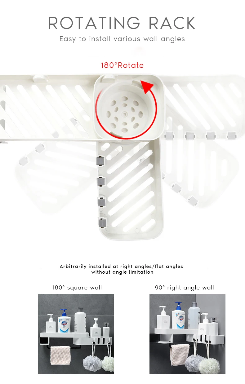 Угловая полка для ванной комнаты, вращающаяся настенная полка для шампуня и душа, держатель для кухонной полки для хранения, органайзер, аксессуары для ванной