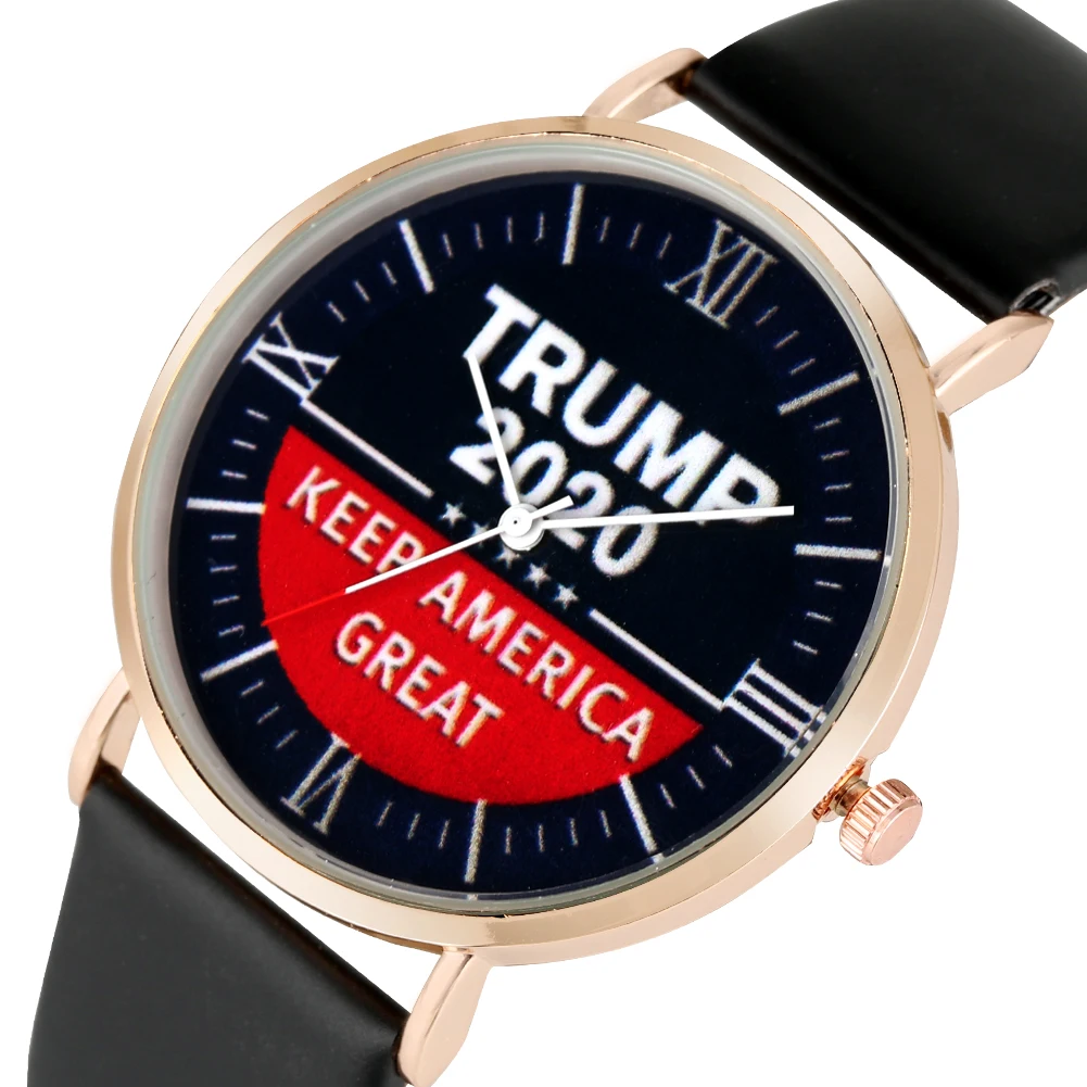 

Watches Men DelicateTrump 2020 Pattern Black Dial Watch Quartz Analog Watches Leather Band Rose Gold Case Wristwatch for Women