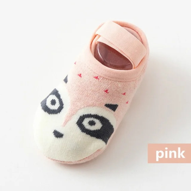 1 пара, модные Нескользящие хлопковые носки-тапочки с милыми рисунками для маленьких девочек и мальчиков ясельного возраста обувь для новорожденных с изображением животных - Цвет: Pink