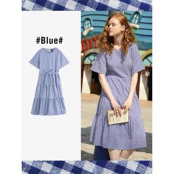 

Toyouth 2020 Summer New Arrival Women Casual Korean Plaid Cake Skirt Fairy Skirt Thin Medium Length Dress For Female Girl