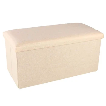

Folding Stool Storage Ottoman Polyester Fabric Linen Foot Rest Seat Kids Clutter Toys Collection 18.8"x11.8"x11.8"