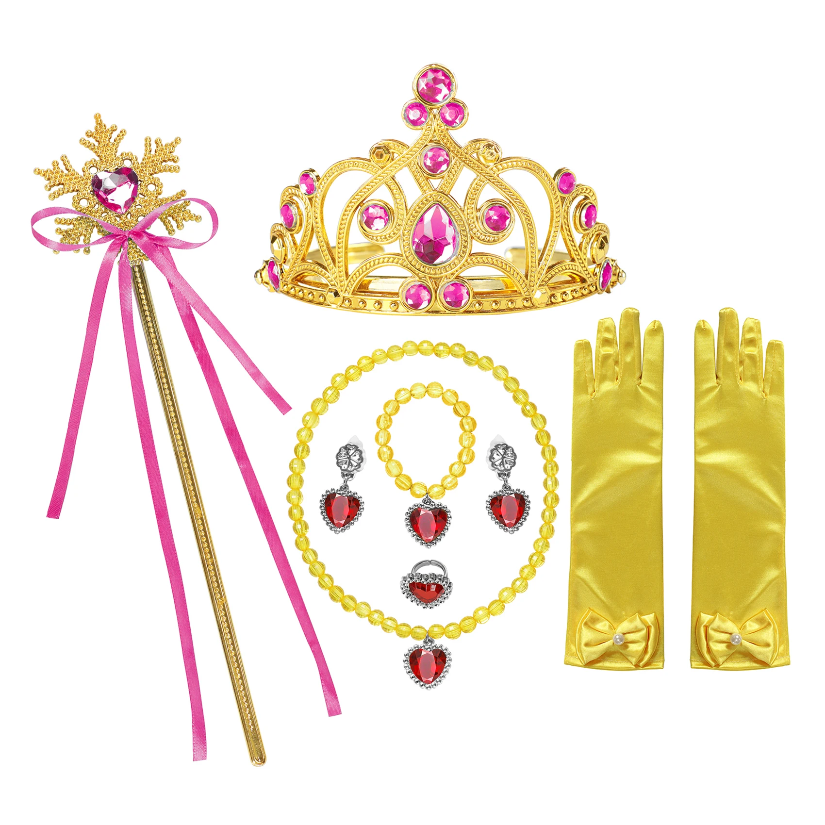 Princess Accessories Set Girls Anna Elsa Cospaly Crown Magic Wand Necklace Wig Gloves Earring Bracelet