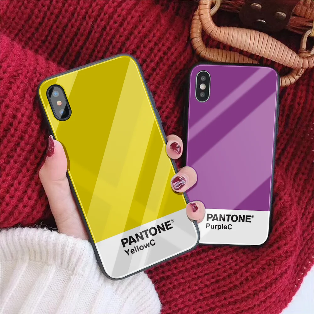 Чехол из закаленного стекла для iPhone 11 Pro 7 7Plus X 6S 6 Plus Pantone Phone Cover для iPhone XS MAX XR 8 pure color