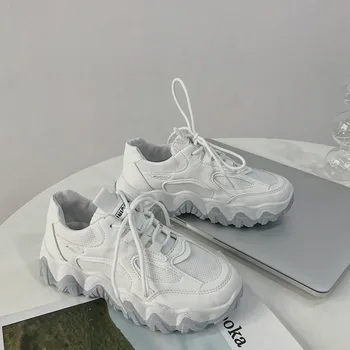 

Thick Bottom Ventilation Leisure Chunky Sneakers Woman Patchwork Color Student Tennis Sneakers Comfortable Hiking Women Shoes