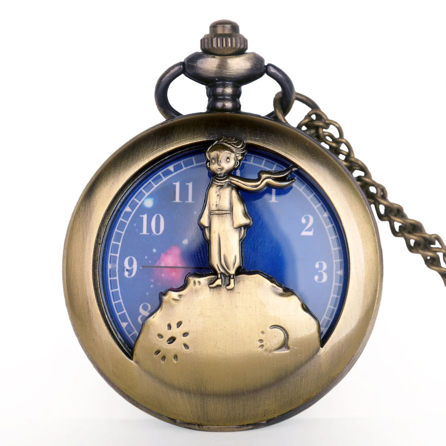 

Quartz Pocket Classic The Little Prince Movie Planet Blue Bronze Vintage FOB Watch With Chain Gifts for Boys Girls Kids reloj