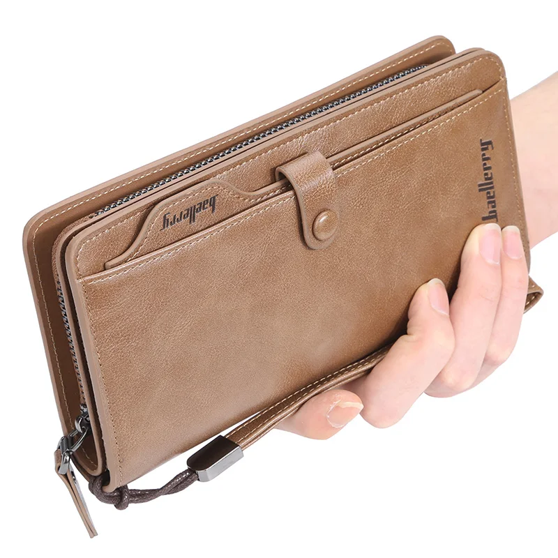 New Men Long Fashion Wallets Desigh Zipper Card Holder Leather Purse Solid Coin Pocket High Quality Male Purse 2