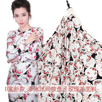 

146 cm wide twist fabric meter brand digital printing rose fabric fashion dress handmade DIY fabric wholesale cloth