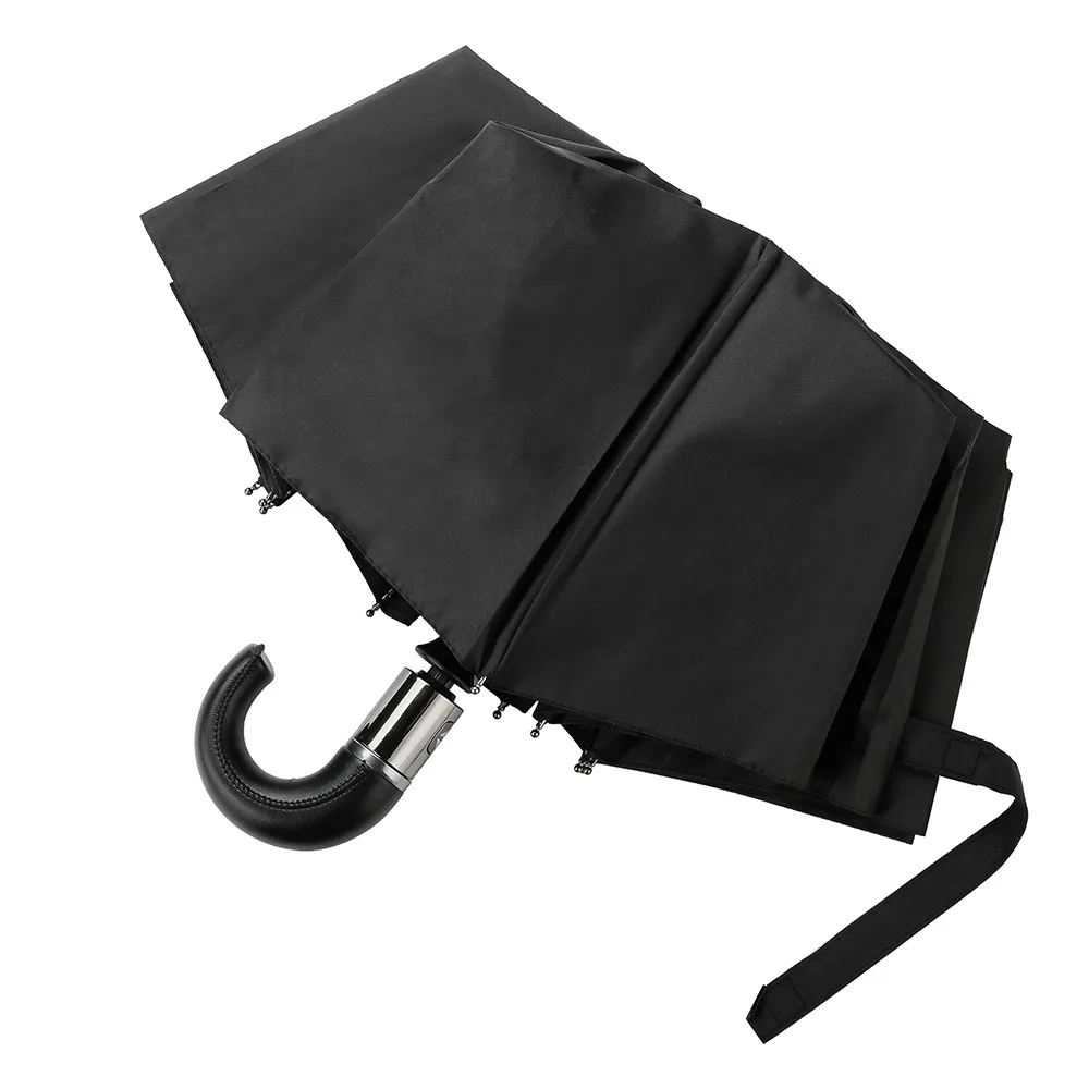 Imitation Wood Handle Wind Resistant Black Three Folding Rain Umbrella Black umbrella handle folding umbrella A1