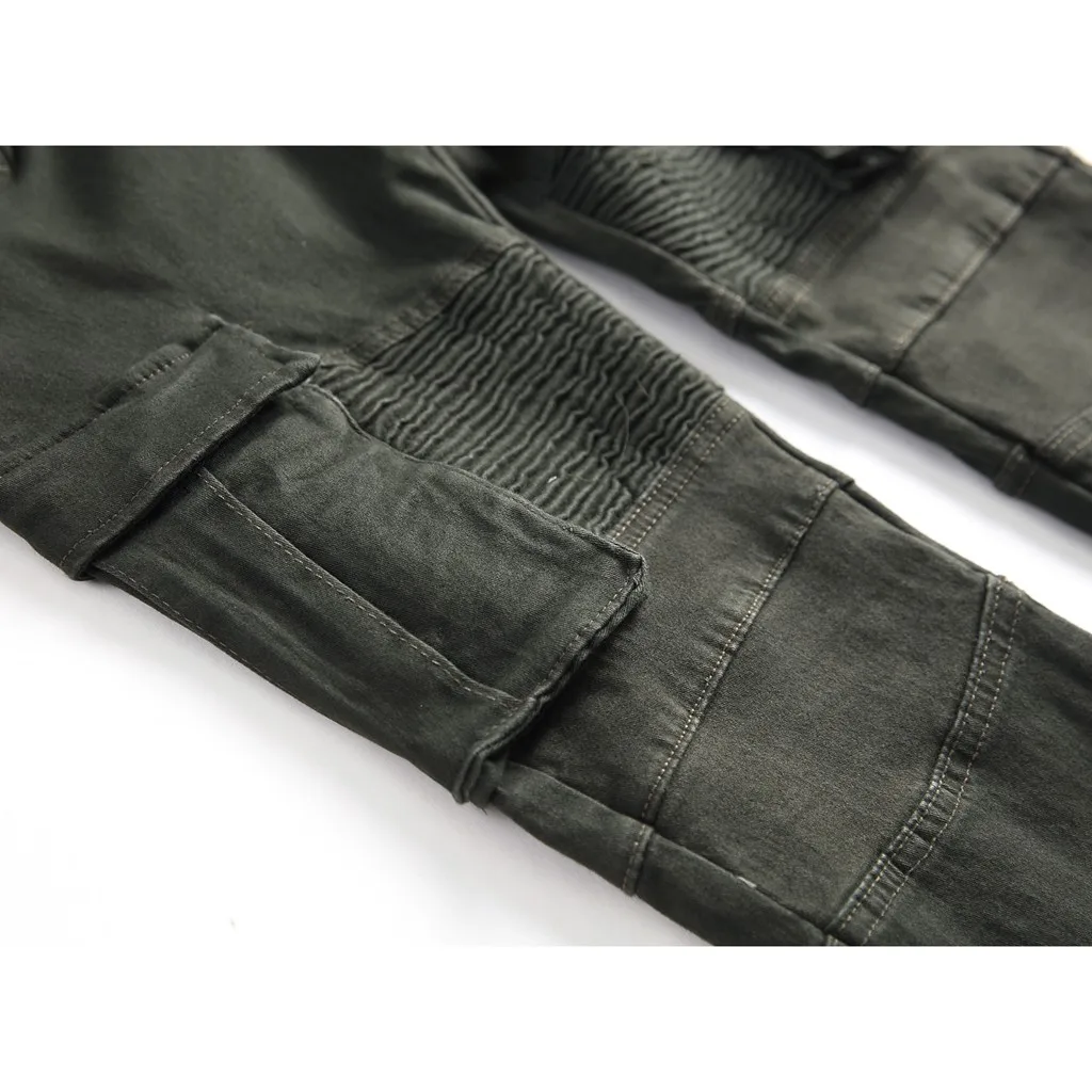 Мужские Стрейчевые плиссированные повседневные обтягивающие спортивные штаны джинсовые брюки-карандаш Прямая поставка зима модная повседневная Рабочая одежда