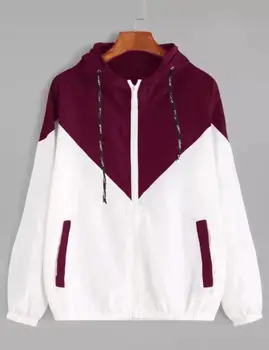 

New 2019 fashion ladies basic jacket female zipper pocket casual long-sleeved jacket autumn hooded jacket two-color windbreaker