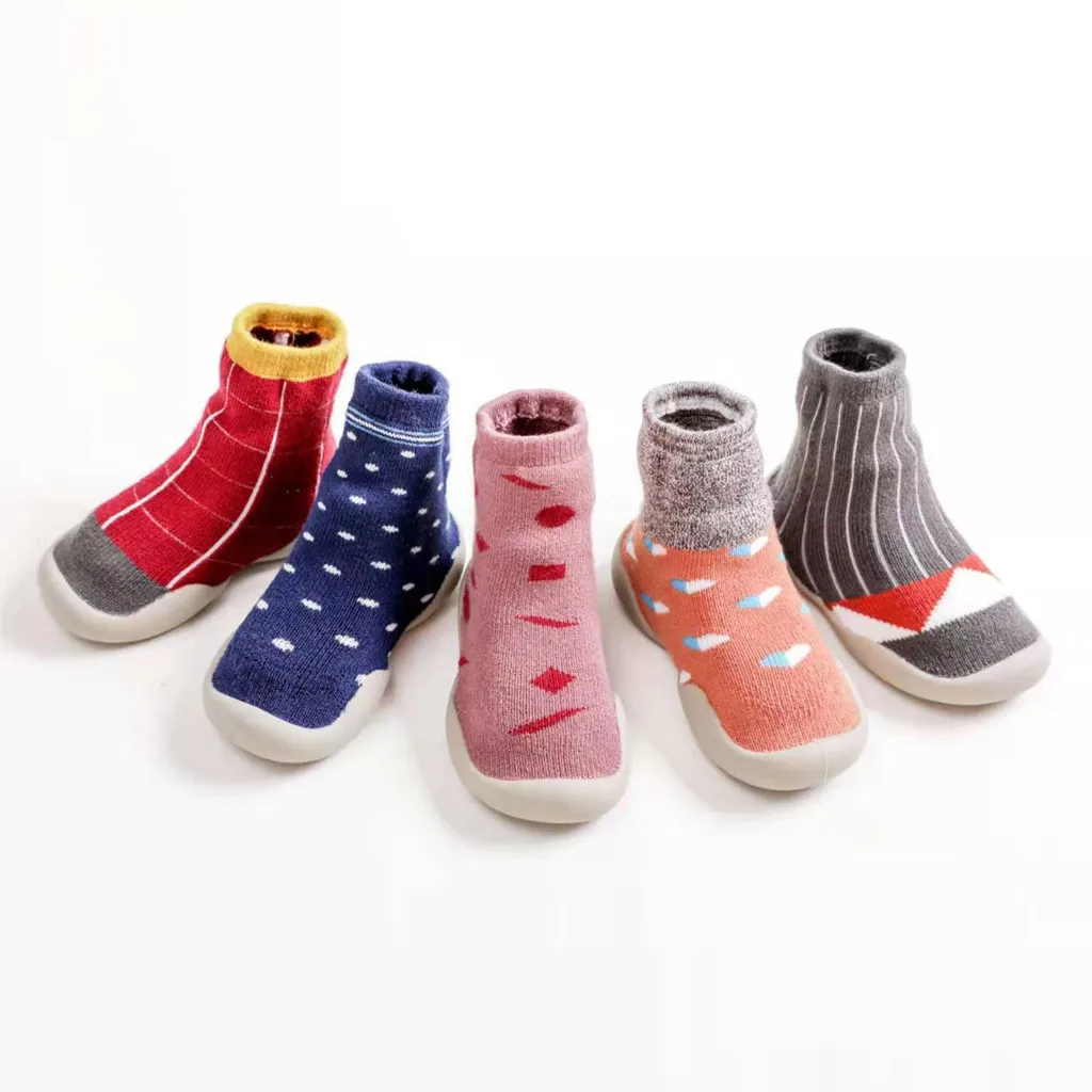 Toddler Baby Girls Boys Soft Cute Boots Striped Baby Socks Floor Non-slip Warm Soft Sole Rubber Shoes baby Socks Fashion