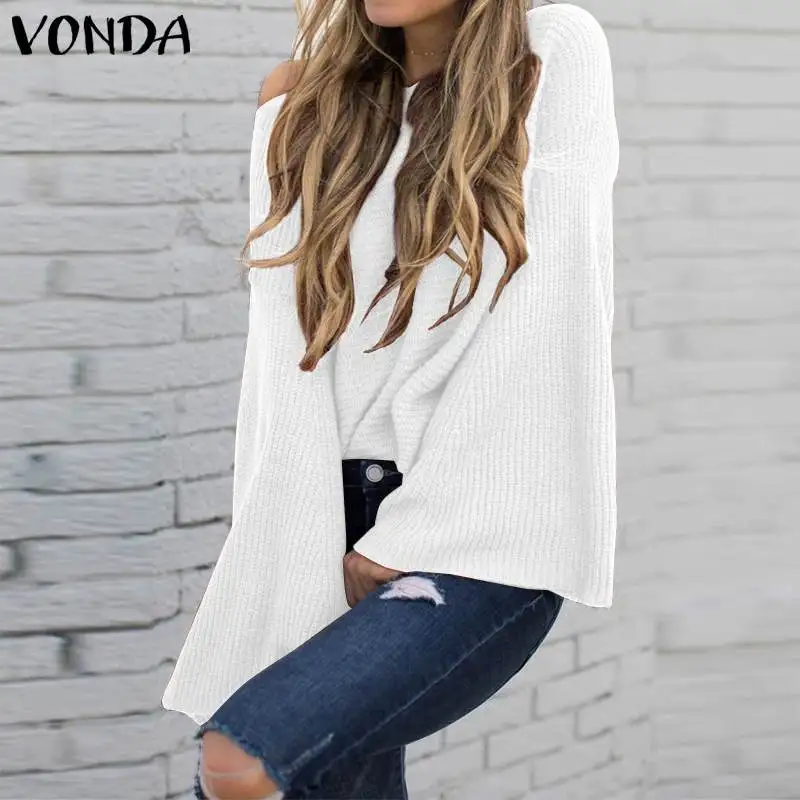 VONDA Плюс Размер Женская богемная блузка блуза с широкими рукавами осенние свободные трикотажные топы пуловер рубашки вечерние Blusas 5XL туника
