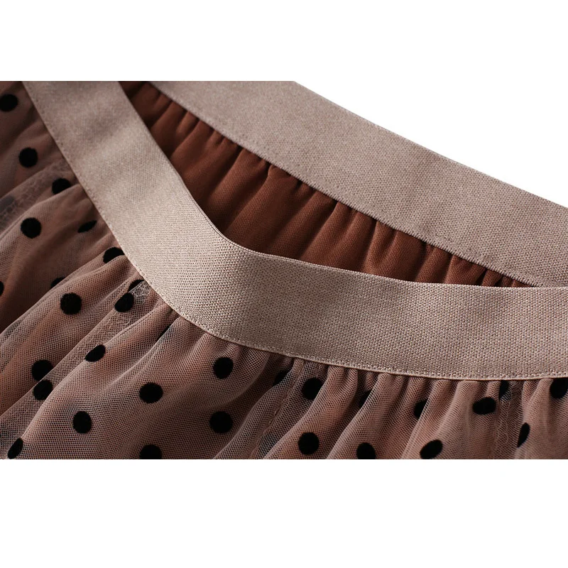 OHRYIYIE Autumn Winter Black Polka Dot Tulle Skirts Women 2023 New Casual Elastic High Waist A-line Skirt Female Mesh Mid Skirt