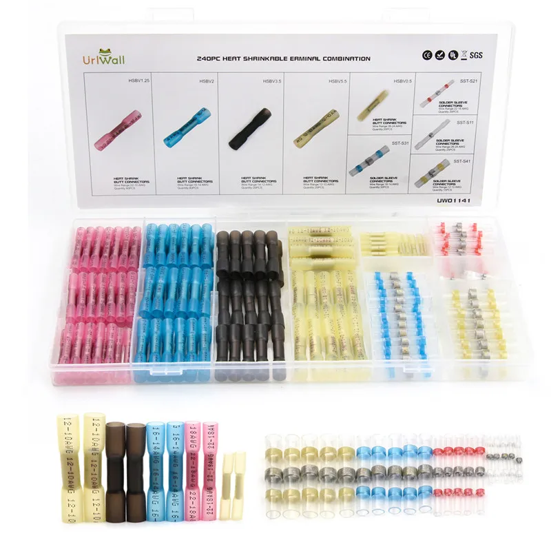 240PCS Heat Shrink Butt Connector Waterproof Insulated Wire Crimp Terminals + Soldered Sleeve Splice Terminal Connectors Set |