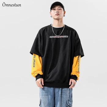 

Onnestun Letter Print Pullover Sweatshirts Hoodies Streetwear Hip Hop Fake two pieces Punk Rock Tops Harajuku Casual Hoodie