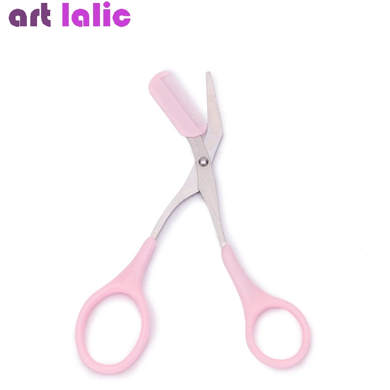 Pink Eyebrow Trimmer with 2 Comb, Facial Hair Removal, Grooming Shaping Shaver, Cosmetic Makeup Accessories, 1Pc
