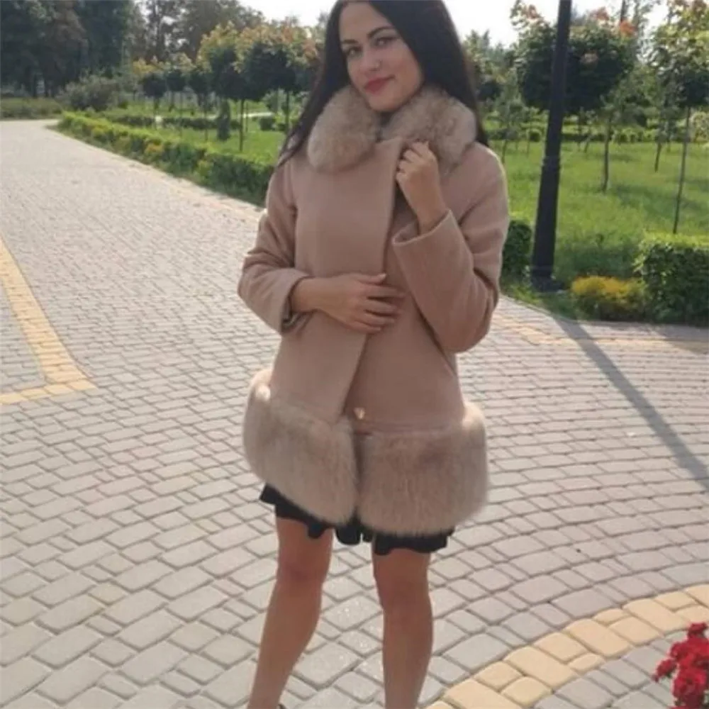 Новое осенне-зимнее пальто для женщин, шерстяное женское меховое пальто с лисой, зимнее женское пальто, теплая ветровка Abrigos Mujer, шерстяное Женское пальто - Цвет: As picture