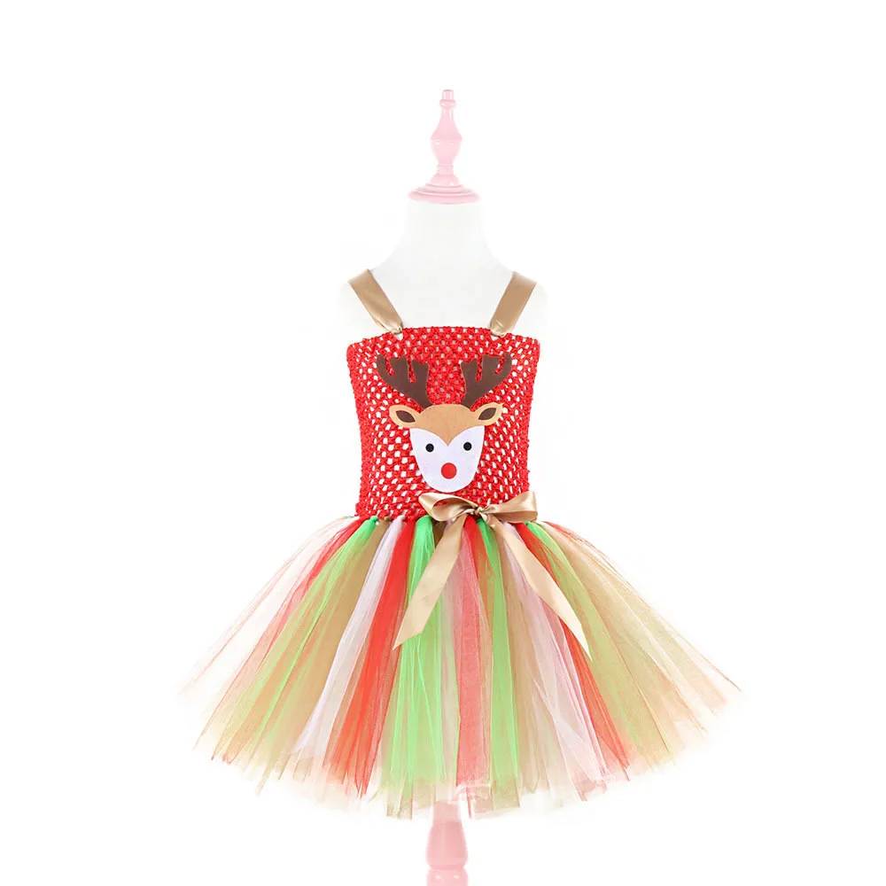Рождественское фатиновое платье-пачка в горошек с оленем для маленьких девочек детская одежда праздничные платья на Хэллоуин Детский костюм для костюмированной вечеринки на день рождения